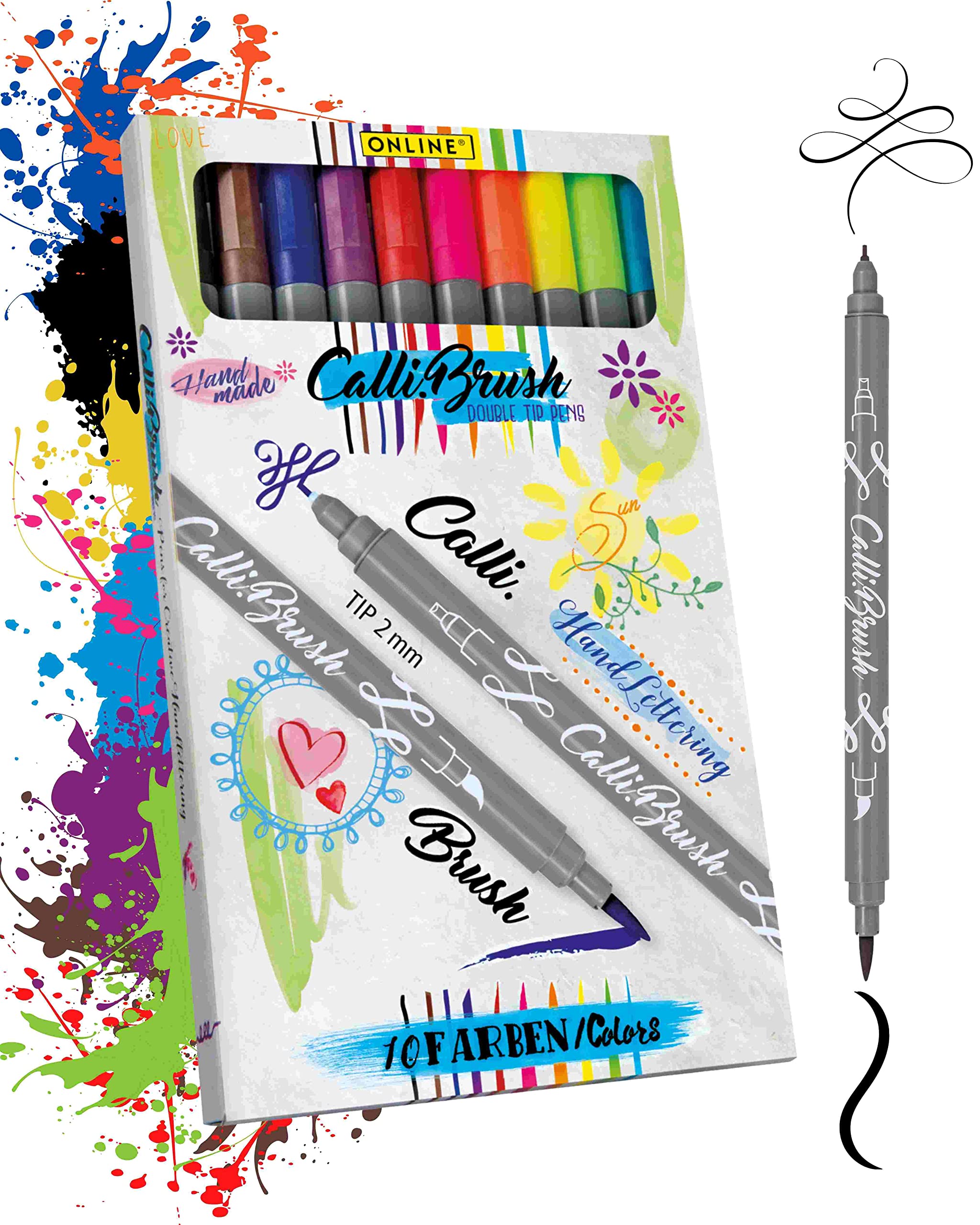 Online 19051 Calli.Brush Pen Set 10 pcs., double tip with calligraphy nib and brush I Brushpen I Journaling I Calligraphy I Lettering