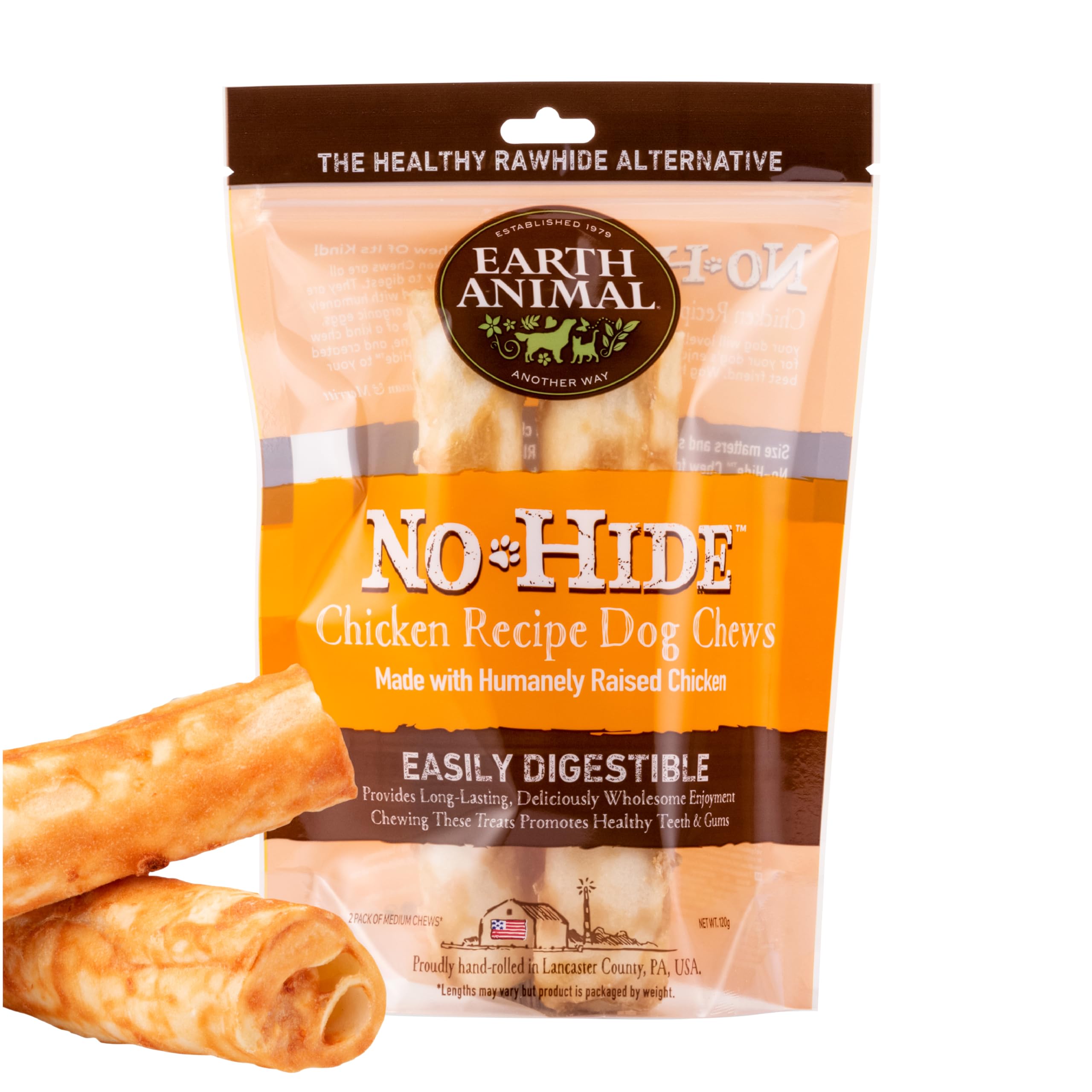 Earth Animal No-Hide® Chicken Rolls (2 Pack) – Long-Lasting Dog Chews – Natural Dog Treats for Medium Dogs (18-34 kg) – Easily Digestible, Supports Healthy Teeth & Gums – Made Without Animal Hides