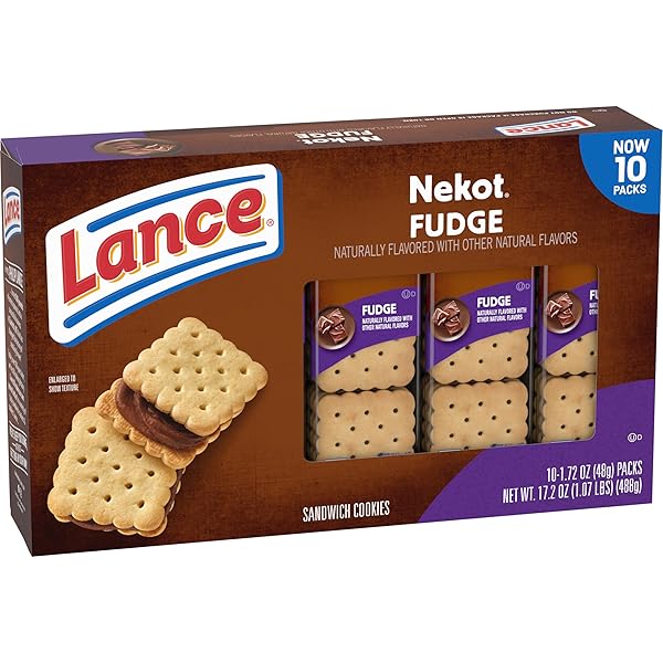 LANCE SANDWICH COOKIES, NEKOT FUDGE, 10 INDIVIDUALLY WRAPPED PACKS, 6 SANDWICHES EACH