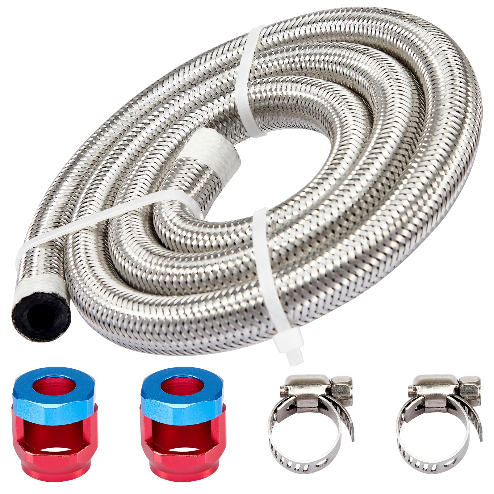 Photo 1 of CarBole Stainless Steel Braided Fuel Line, 5/16" I.D. Diesel Hose Swap EFI PTFE with Fittings for Automotive Fuels Lubricants Coolants (3 FT)