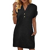 ANRABESS Womens Summer Dresses Casual Short Sleeve V Neck Textured Cute Mini Tshirt Dress 2026 Spring Beach Shift Sundress