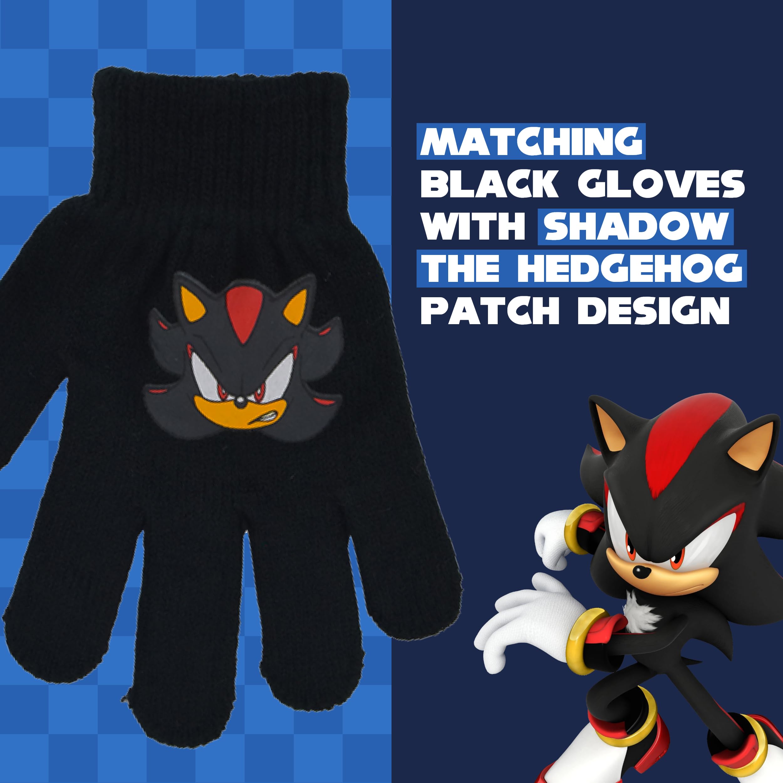 Concept One Sonic The Hedgehog Beanie Hat and Glove Set, Kids Knitted Winter Hat and Gloves