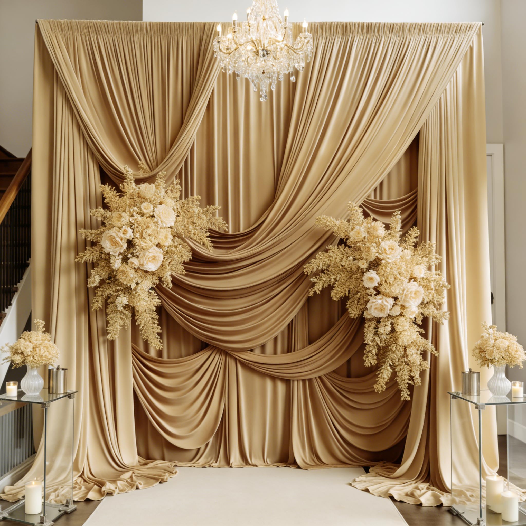 Photo 1 of PartyVillage 50ftĂ—15ft Beige Backdrop Curtain for Wedding Parties, 10 Panels Wrinkle Free 15 FT Long Polyester Photo Backdrop Drapes Back Drop Cloth for Birthday Photography Background