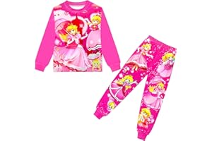 SHDEMY Toddler Girls Peach Pant Set Kids Princess Tee Shirt Cartoon 2PCS Long Sleeve Pink Clothes Outfit