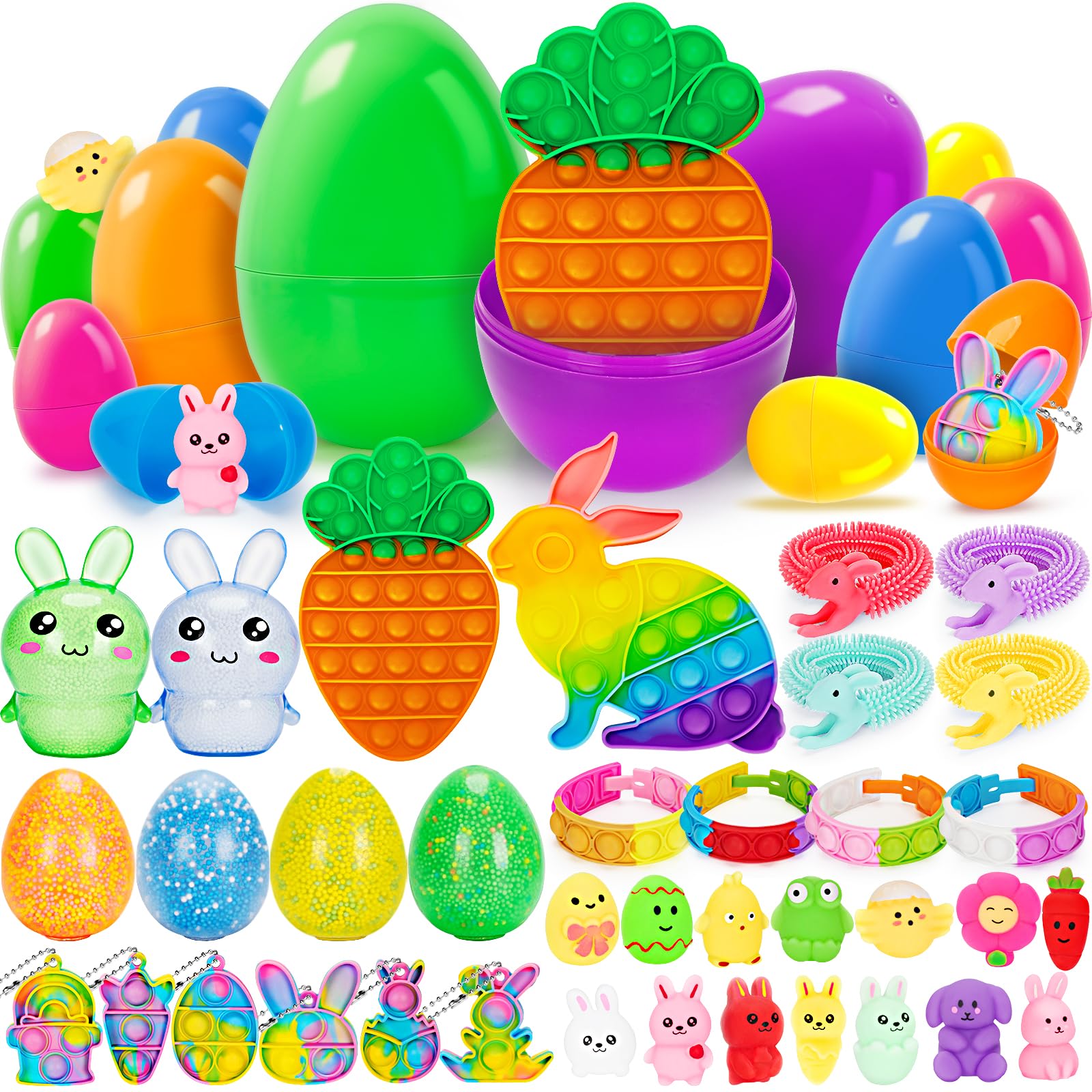 Jyusmile 36 Pack Prefilled Easter Eggs with Toys, Bulk Mix 4 Sizes Plastic Easter Eggs with Assorted Toys Inside, Surprise Eggs for Easter Hunt, Easter Basket Stuffers, Party Favors for Kids