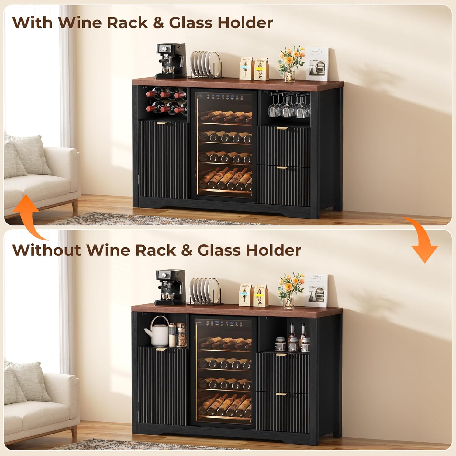Cabinet with and without wine rack and glass holder