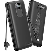 charmast Portable Charger 20000mAh with Wall Plug, Fast Charging Power Bank USB C, 20W PD Battery Pack with Built-in Cables Travel Essential for iPhone 16/15/14, Samsung, iPad More Devices (Black)