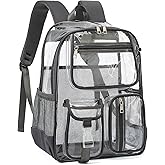 Lrenagao Clear Backpacks for Girls Boys, Heavy Duty PVC Transparent School Bookbag See Through Back Pack for College Work Travel (Dark Grey)