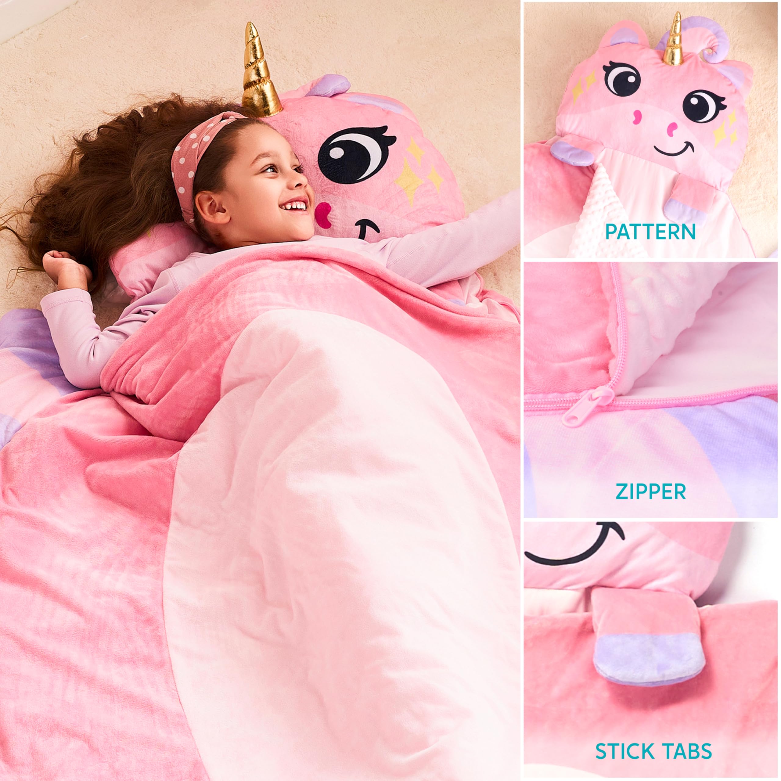 JOIEDOMI Kids Sleeping Bag 4 5 6 Year Old Girl Gifts Toddler Nap Mat with Pillow & Blanket 60