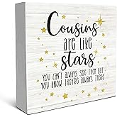 SRADMO Cousin Gifts,Cousin Gifts for Women,Cousins are Like Stars Wood Box Sign Desk Decor,Rustic Wooden Block Box Sign Decoration For Home Office Shelf Table Decor