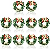 10Pcs Mini Christmas Wreath: 2.36 inch Miniature Artificial Wreaths with Bow for Window Door Xmas Tree Hanging Ornament Holiday Party Decoration