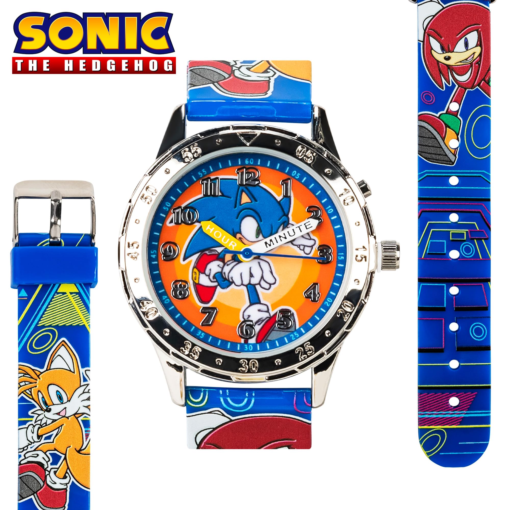 Sonic The Hedgehog Kids' Analog Watch - Colorful Dial with Sonic, Tails, and Knuckles, Durable Blue Strap, Perfect for Young Gamers