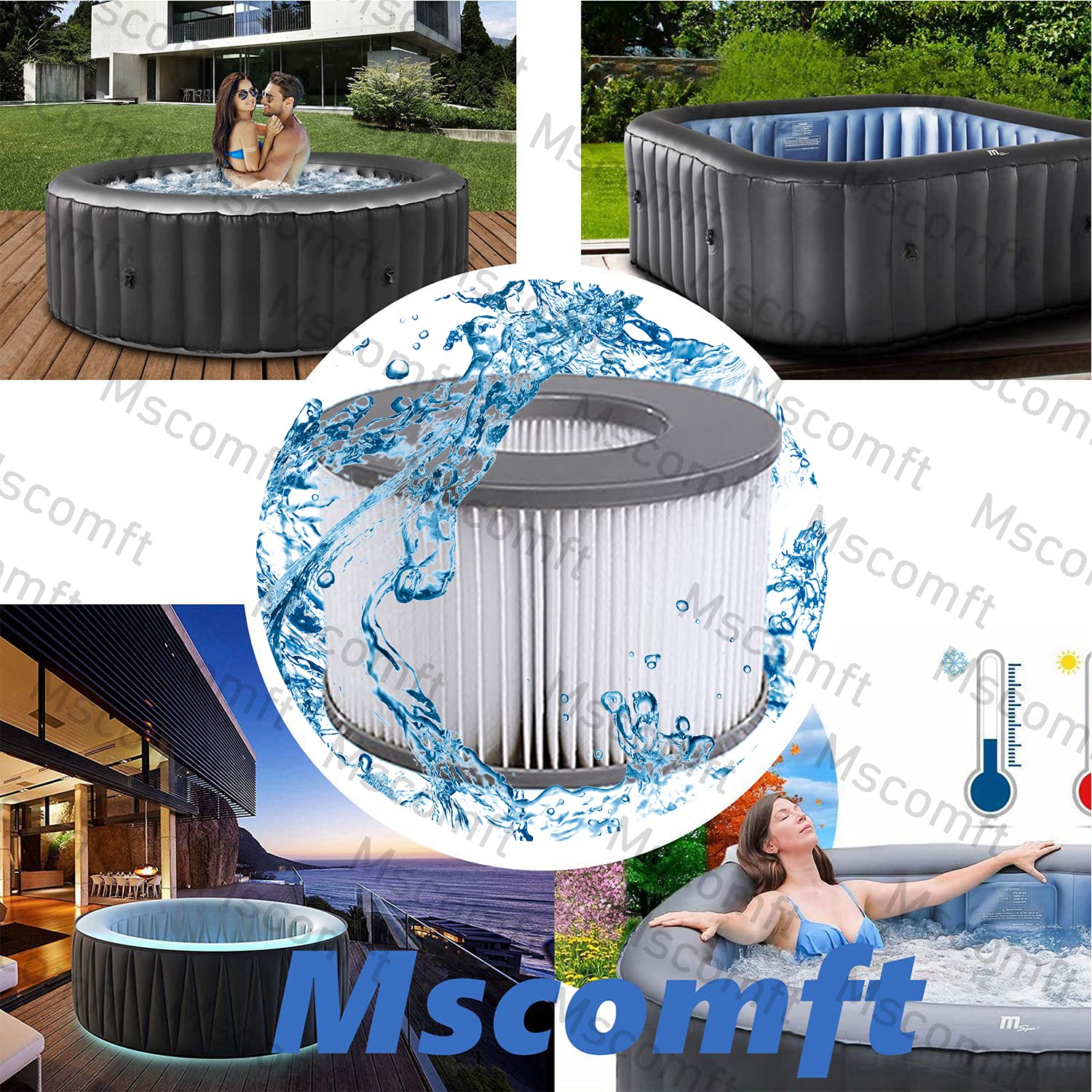 Mscomft Whirlpoal zubehör für MSPA Whirlpoal Ersatz Filter Filterkartusche Doppelpack für aufblasbare Pools,Filter Cartridge für Filter für Whirlpoal (Wasserfilter Modell ab 2020) (4pcs) 5