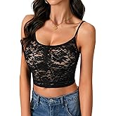 LYANER Women's Floral Lace See Through Scoop Neck Sleeveless Sexy Cami Crop Top
