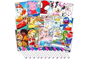 BENDON 12 Mess Free Imagine Ink Coloring Book Set for Kids - Bulk Bundle with 12 No Mess Coloring Books, Barn Bots Stickers and Door Hanger (Paw Patrol, Princess, Mickey, Minnie, Spidey, Peppa Pig)