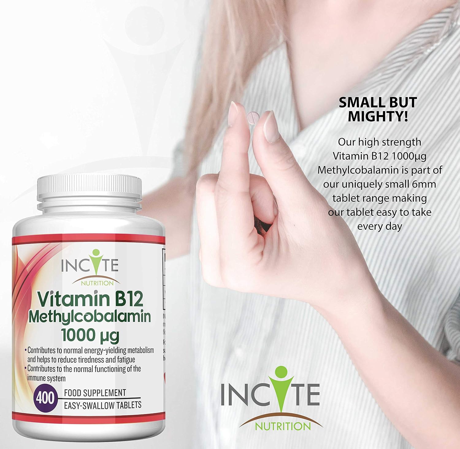 Incite Nutrition Vitamin B12 Tablets 1000 mcg. +1 Year Supply of High Strength Methylcobalamin. Boost Energy and Support Nervous System. Easy to Swallow - Image 3