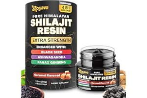 Zoyava Shilajit Pure Himalayan Organic Resin Black Seed Powder Ashwagandha Panax Ginseng Shilajit for Men and Women, High Potency Herbal Blend for Enhanced Energy 600 MG (Caramel Flavor-50 Servings)