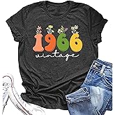 Women 60th Birthday Shirt Vintage 1966 Tshirt Sixty Bday Gift Casual Birthday Apparel Flower Graphic Short Sleeves Tee