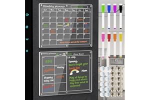 SWSKR Magnetic Acrylic Calendar for Fridge,2 Pack 11"x15" Clear Fridge Calendar Dry Erase Magnetic Planning Boards Set for Refrigerator with 8 Colorful Highlight Markers