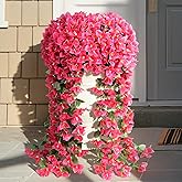 ATTGREAT Artificial Flowers for Outdoor Faux Bougainvillea Plants UV Resistant Fake Hanging Plants Realistic Silk Flowers for Porch Planter Garden Outside Spring Decoration, 2Pcs (Rose Red)