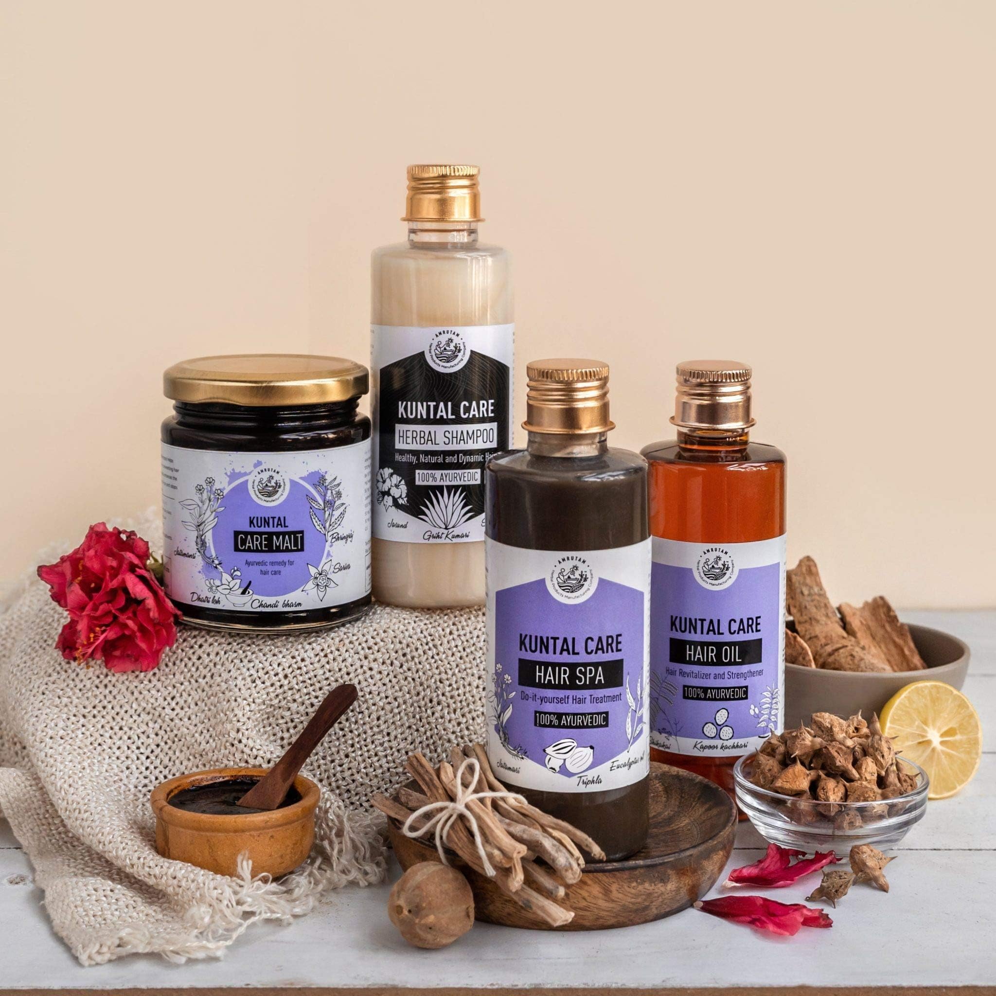 Amrutam Ayurvedic Herbal Kuntal Care Basket (Hair Care Kit) With Benefits Of Bhringraj,Jatamansi,Neem,Shikakai For Smooth, Silky And Healthy Hair