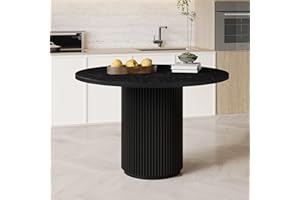 SIMTONAL Round Dining Table for 4, Modern Farmhouse Kitchen Table Black, 47 Inch Pedestal Circle Dining Tables with Solid Wood Strip Base for Kitchen Living Room(Only Table)