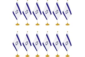 WXTWK 12 Pack Israel Flag israeli Desk Flag Small Mini israeli Table Flags With Stand Base,Home Office Festival Events Celebration Decorations