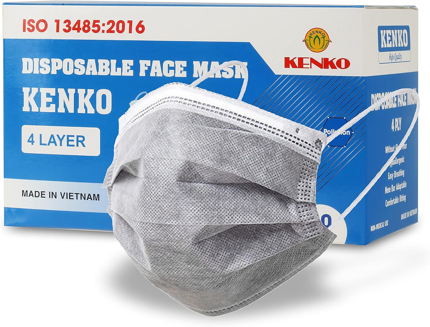 KENKO Disposable 4-Ply Face Masks, Breathable & Comfortable Filter Safety Mask, Protection Grey Mask for Dust Air Pollution: Clothing