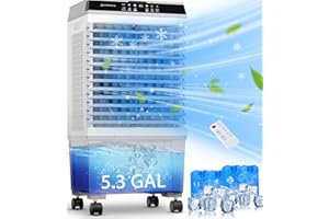 AKIRES 1800CFM Swamp Cooler Air Conditioner,Evaporative Air Cooler with 5.3-Gal Tank,120° Oscillation,3-In-1 Portable Evaporative Cooler Cooling Fan for Room Bedroom Indoor Outdoor Garage(31IN)