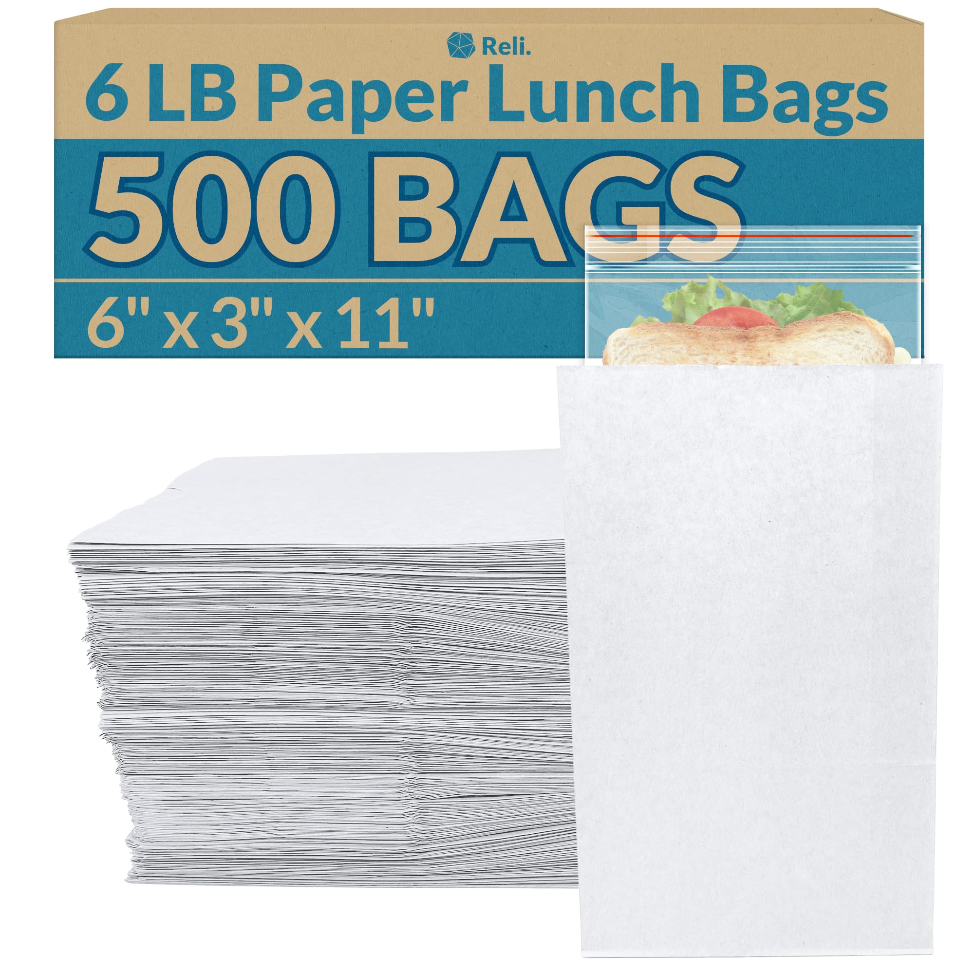 Photo 1 of Reli. White Paper Bags | 500 Count | Paper Lunch Bags Ideal for Small Lunches and Crafts | Perfect for Sandwiches and Snacks