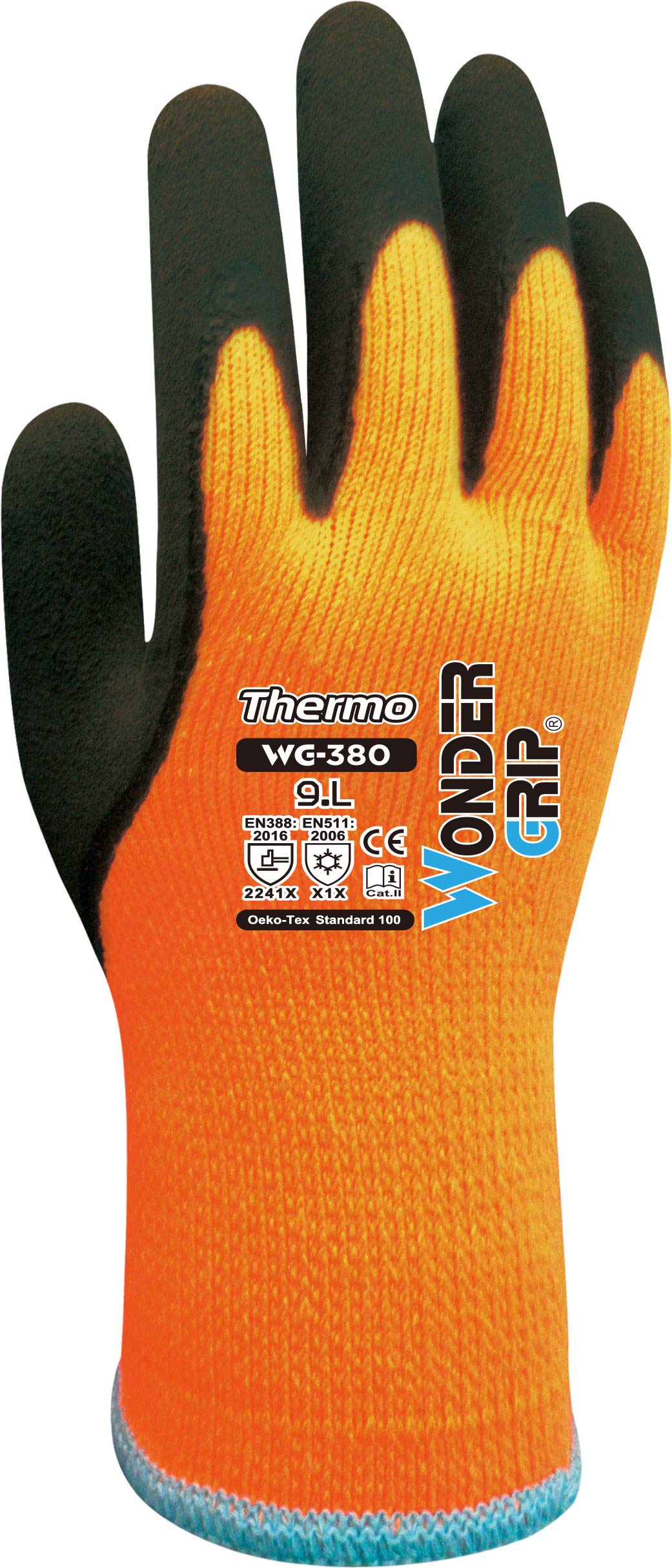 Wondergrip - Thermo - WG-380 Safety Gloves - Double Latex Coating - Acrylic Piled Loop Liner - High Grip & Cold Resistance - EN511, Flexible Winter Gloves - Orange - X Large