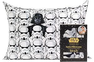 Star Wars x Kitsch Satin Pillowcase with Zipper for Hair & Skin, Softer Than Silk Pillow Cases Queen Standard Size, Wrinkle-Free Smooth & Cooling Satin Pillow Cover, 19x26 - Darth Vader Stormtroopers