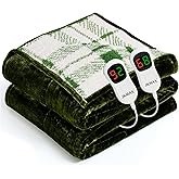 JKMAX Heated Electric Blanket Queen Size - 84"x90" Flannel Heating Blanket with 10 Heating Levels & 5 Time Settings Over-Heat Protection, Winter Warmer for Adults with ETL Certification(Green)