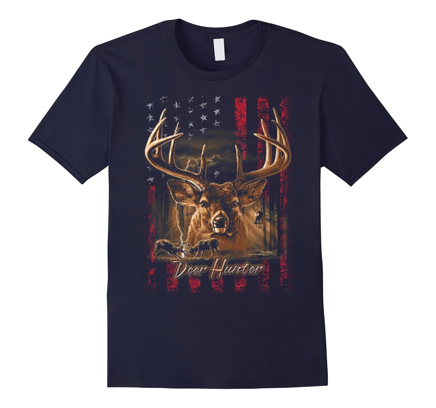 I LOVE USA American Flag and Deer Hunter T-shirt-ANZ