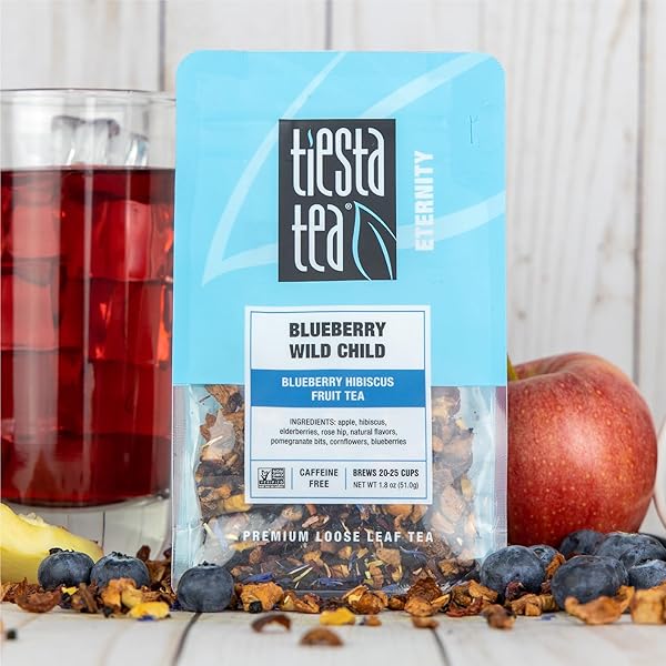 TIESTA TEA BLUEBERRY WILD CHILD, LOOSE LEAF, BLUEBERRY HIBISCUS HERBAL TEA, PREMIUM NON-CAFFEINATED FRUIT BLEND, MAKE HOT OR ICED & BREWS UP TO 25 CUPS, 1.8 OUNCE RESEALABLE POUCH