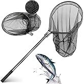 Aqwxc Heavy Duty Extra Large Rubber Fishing Net - Aluminum Telescoping Handle (67-100in), 20in Net Opening for Saltwater Fishing