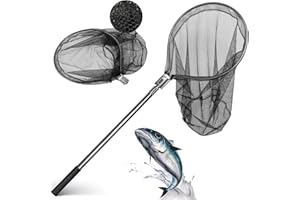 Aqwxc Heavy Duty Extra Large Rubber Fishing Net - Aluminum Telescoping Handle (67-100in), 20in Net Opening for Saltwater Fishing