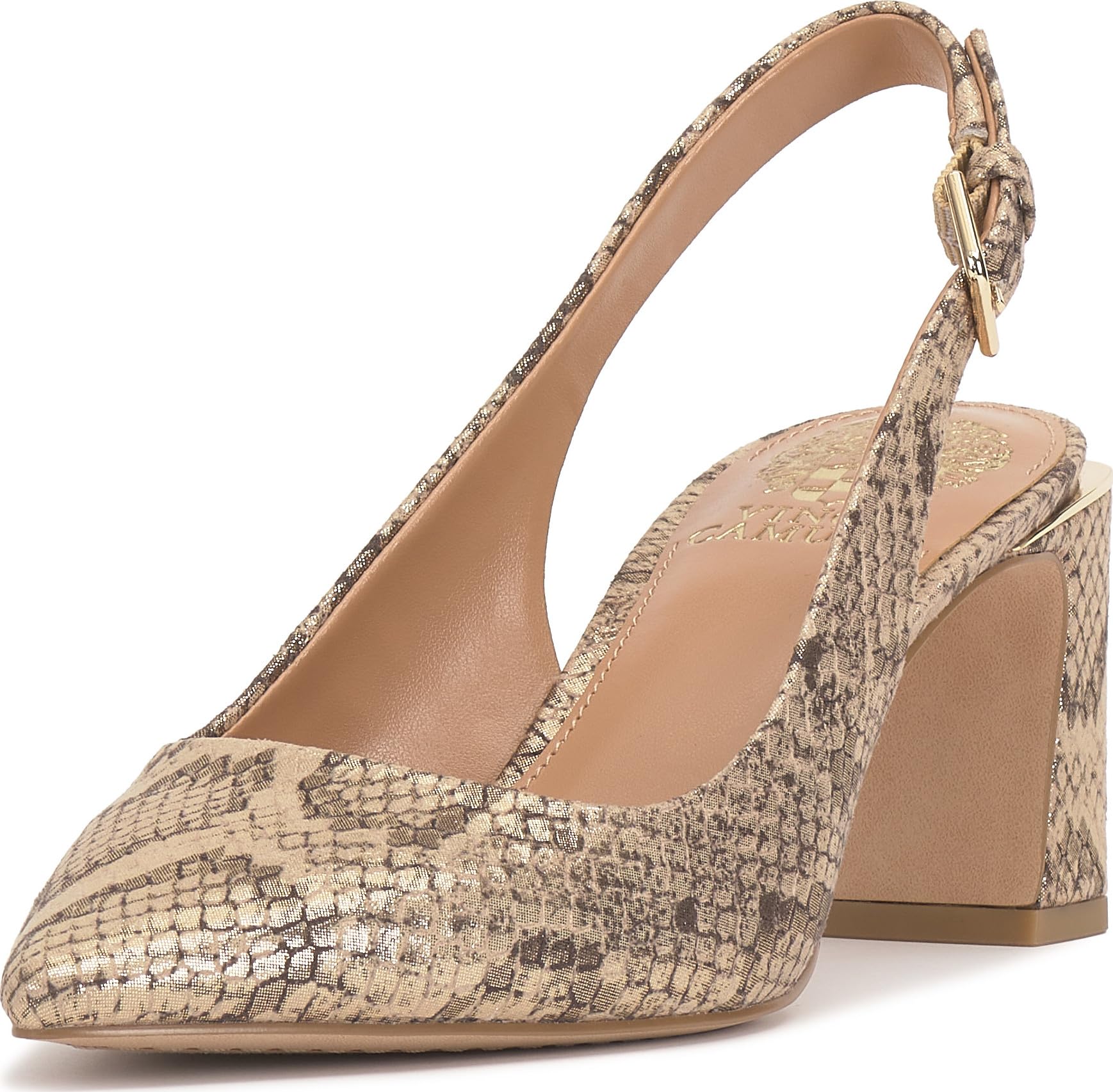 Vince Camuto Hamden Buckle Slingback Pump, Natural/Gold, 9