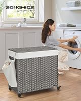 SONGMICS LCB363G01 140L Laundry Basket with Lid 3 Compartments Grey view 2
