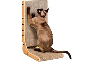 EHEYCIGA Cardboard Cat Scratcher for Indoor Kitten Cats, 48 CM L Shaped Vertical Cat Scratching Pad with Ball Cat Toy, Small 