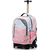 NEW TILAMI 18 Inch Rolling Backpack with Wheels for Girls Boys Kids Laptop Backpack School Travel, Pink Sunset