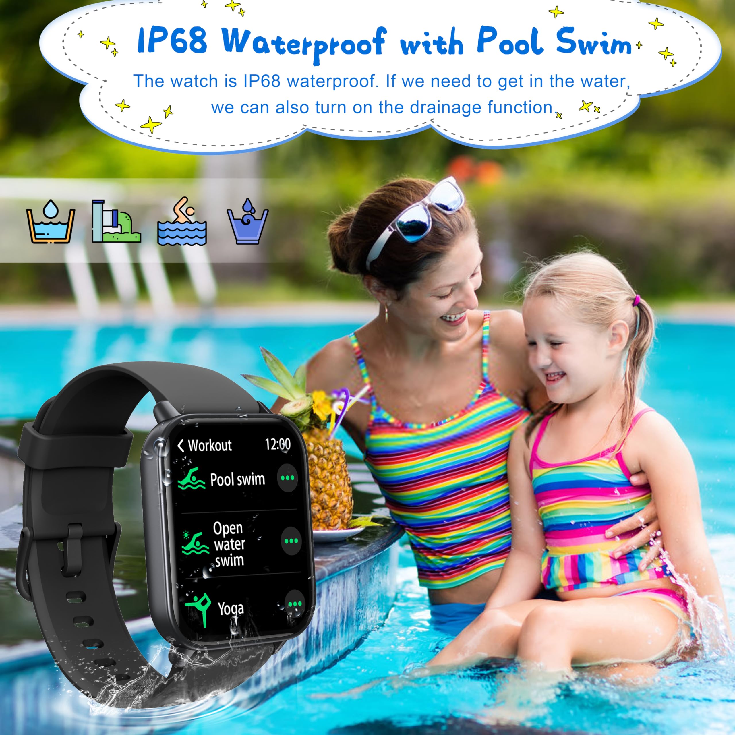 KALINCO Kids Smart Watch for Boys Girls Teens, IP68 Waterproof Swimming Smartwatch, 1.8'' Fitness Activity Tracker with 100 Sports, Make/Answer Call, Heart Rate/Sleep Monitor, Valentines Gift for Kids