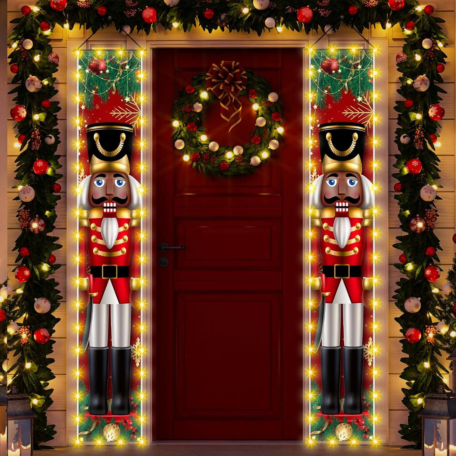 Nutcrackers - Black Nutcrackers Christmas Decorations Christmas Soldiers Light Banner Door String Porch Banner Outdoor Nutcracker Decorations Christmas Xmas Winter Holiday Home Board Wall Hanging