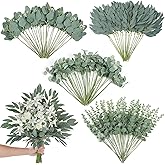 120 Pcs 4 Kinds Mixed Artificial Eucalyptus Leaves Stems Bulk Fake Silver Dollar Eucalyptus Bundle Faux Plants Greenery for DIY Bouquets Floral Arrangement Wedding Engagement Party Decor (Green)