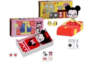 SWEET SEAMS 6" Soft Rag Doll Amazon Exclusive Bundle Pack – 2pc Toy | Classic Minnie Mouse Doll and Bedtime Playset Plus Classic Mickey Mouse and Car Playset