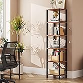 TUTOTAK Bookshelf, 6-Tier Tall Book Shelf, Narrow Bookcase for Small Space, DIY Stackable Bookshelf, for Living Room, Office, Study, Entryway, Industrial, Rustic Brown BS01BB006