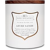 Manly Indulgence Azure Sands Scented Candles for Men, 15 oz Wooden Wick, Premium Soy Blend Wax, 60H Burn, Candles for Home Scented - Made in The USA
