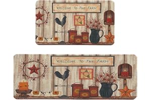 Roszwtit Farmhouse Kitchen Mat Set of 2, Welcome to The Farm Rooster, Seasonal Holiday Cooking Sets, Washable Non-Slip Floor 