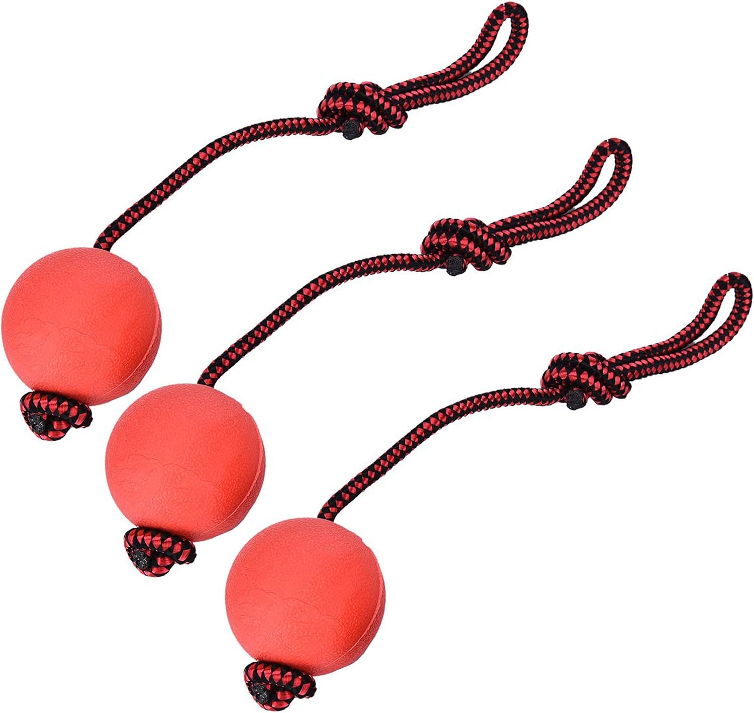 LHKJ 3 Pcs Dog Toy Natural Rubber Rope Ball For Big and Medium Dogs(Red