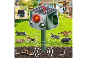 PROTECKER Solar Ultrasonic Animal Repeller, 2024 New 4 Sided 360° Cat Repellent Outdoor with 7 Modes Adjustable, IP66 Waterproof, Double-Sided Flashing Light & Ultrasonic Speaker for Cat Squirrel Bird Dog Deer